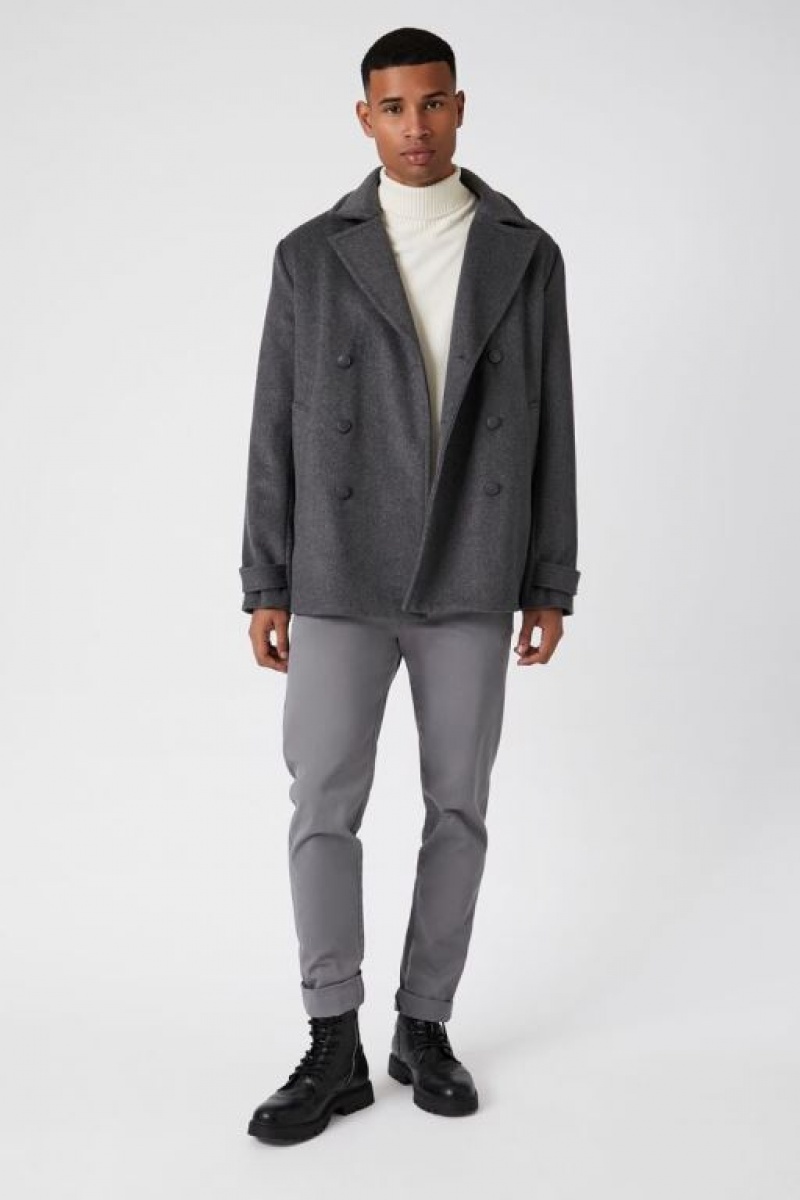 Casacas Forever 21 Brushed Double Breasted Coat Hombre Gris | 23JrKxdJbpl