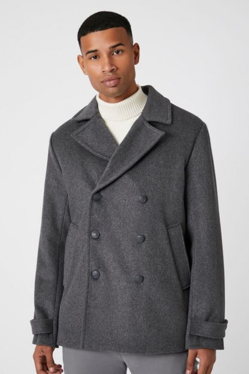 Casacas Forever 21 Brushed Double Breasted Coat Hombre Gris | 23JrKxdJbpl