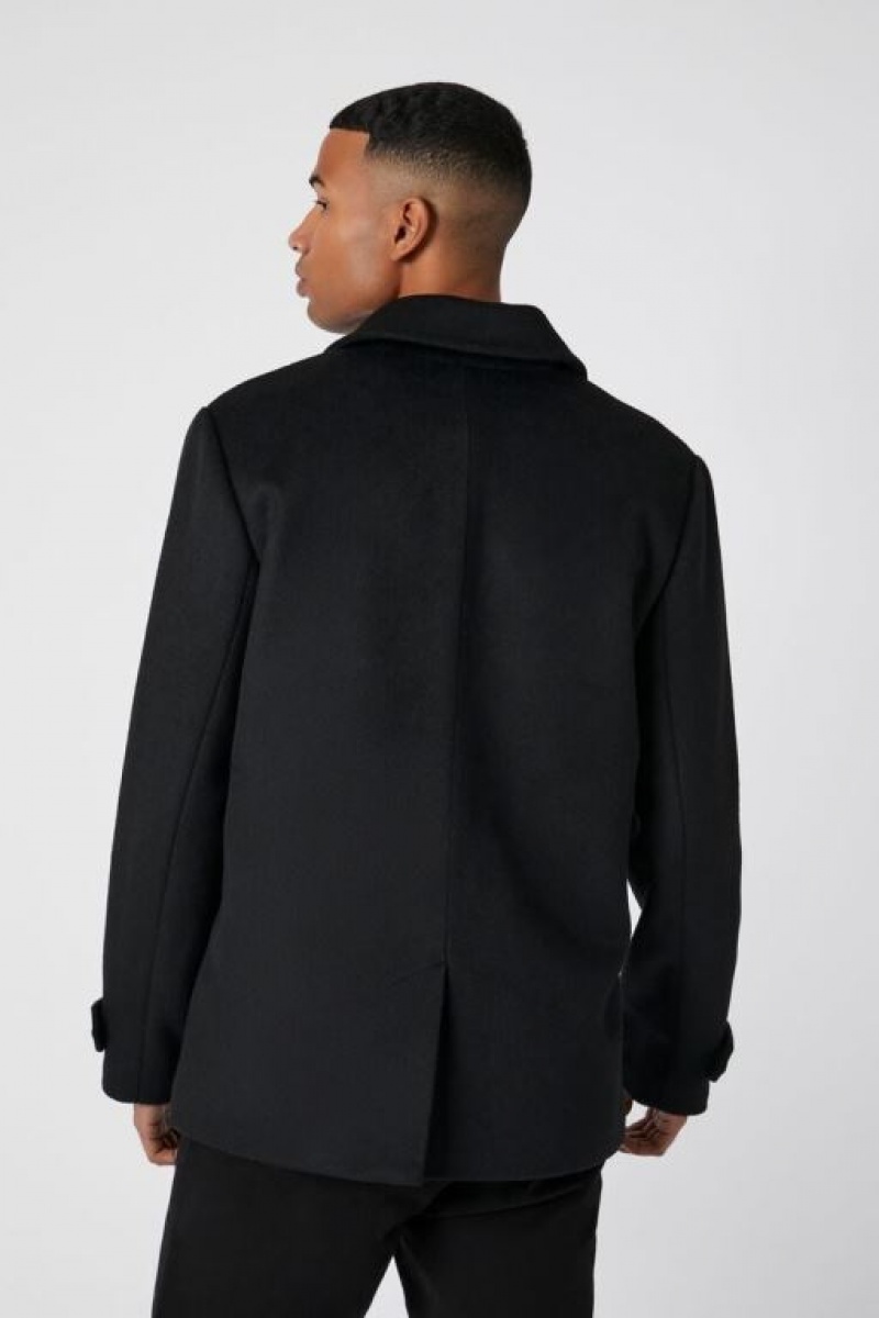 Casacas Forever 21 Brushed Double Breasted Coat Hombre Negras | T3b1Bw9SMGP