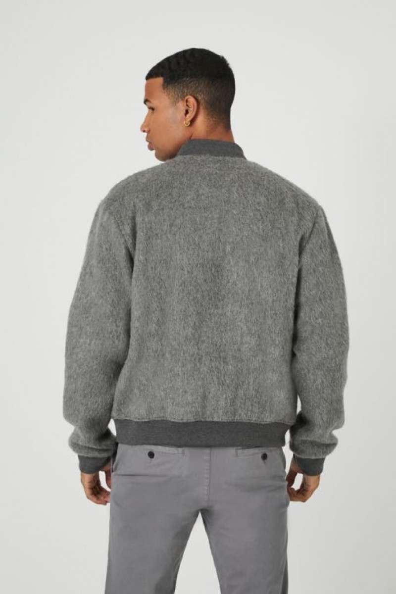 Casacas Forever 21 Brushed Zip Up Bomber Hombre Gris | HySP25vc5dx