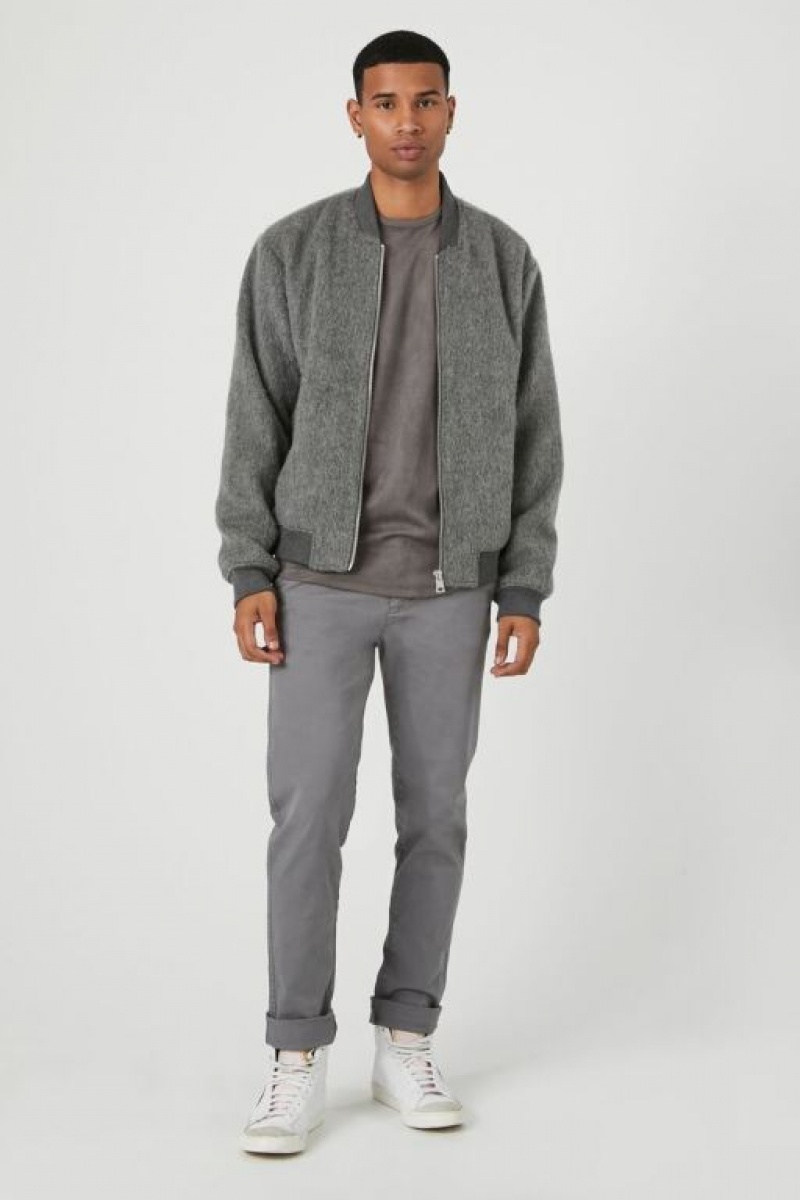 Casacas Forever 21 Brushed Zip Up Bomber Hombre Gris | HySP25vc5dx