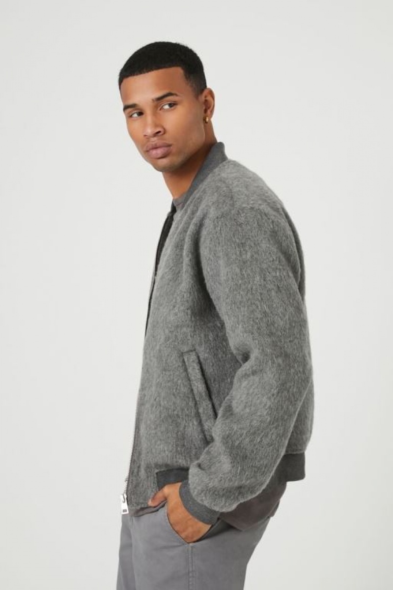 Casacas Forever 21 Brushed Zip Up Bomber Hombre Gris | HySP25vc5dx