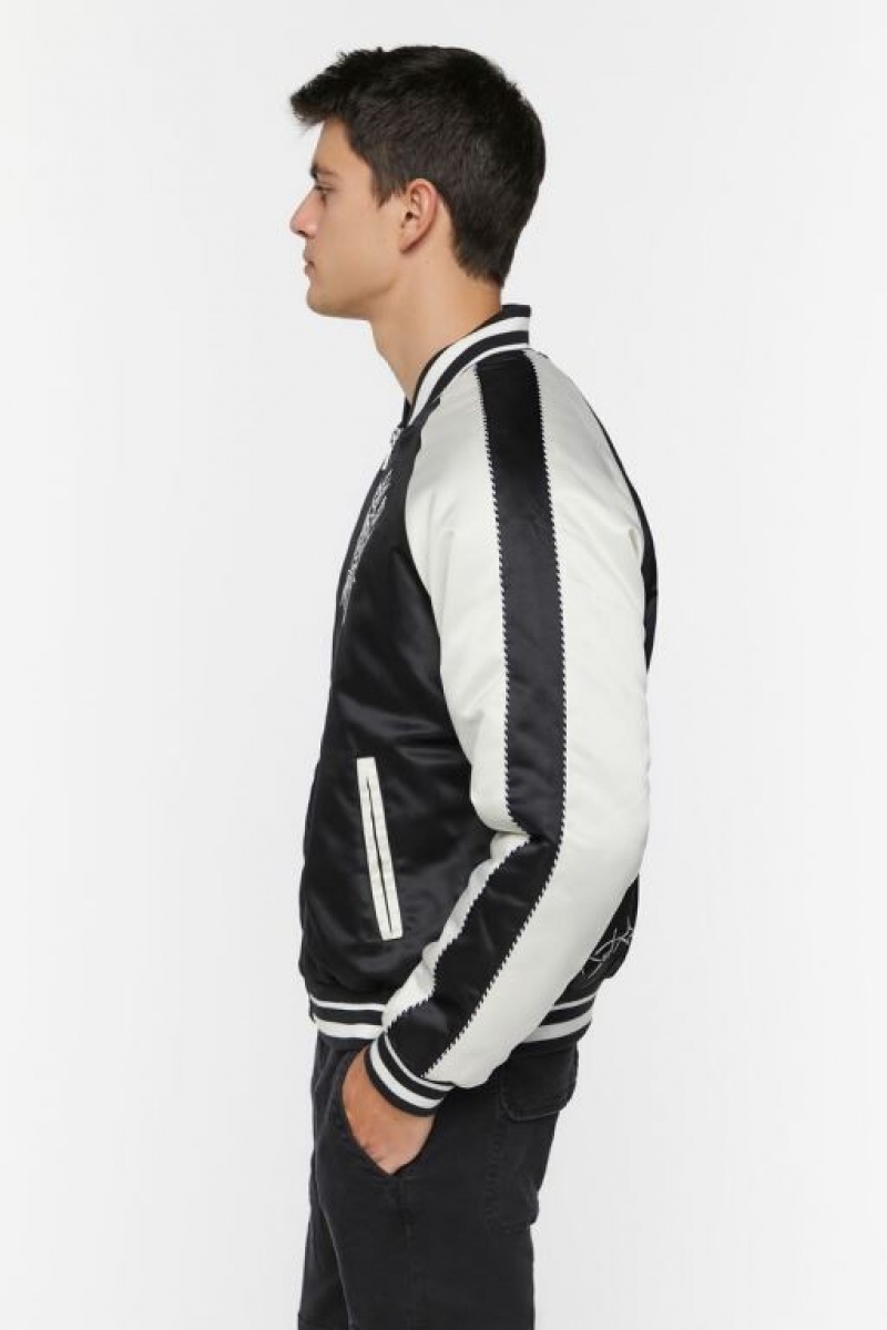 Casacas Forever 21 Buena Suerte Varsity Souvenir Hombre Negras Blancas | 98JpblaJ1oN