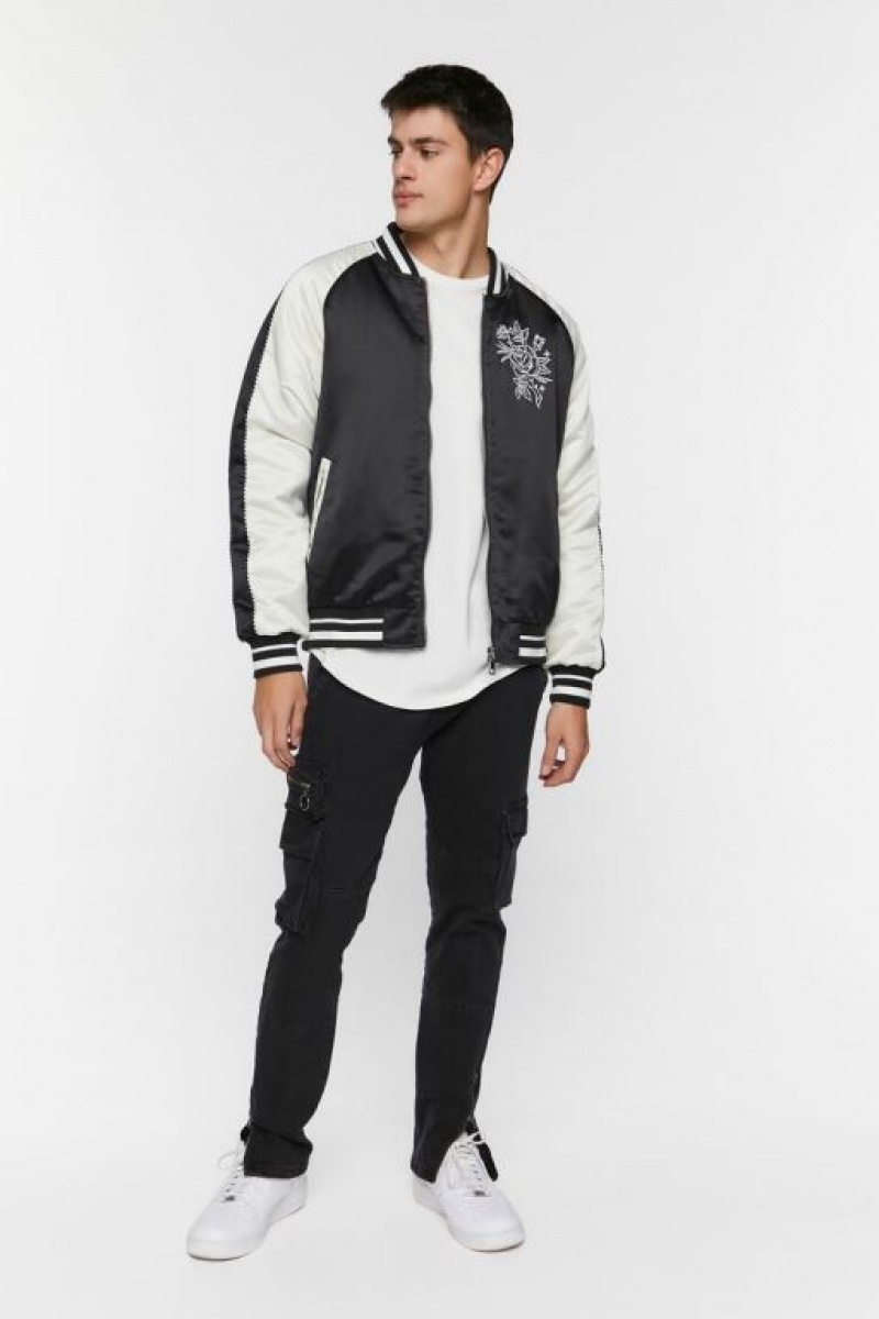 Casacas Forever 21 Buena Suerte Varsity Souvenir Hombre Negras Blancas | 98JpblaJ1oN