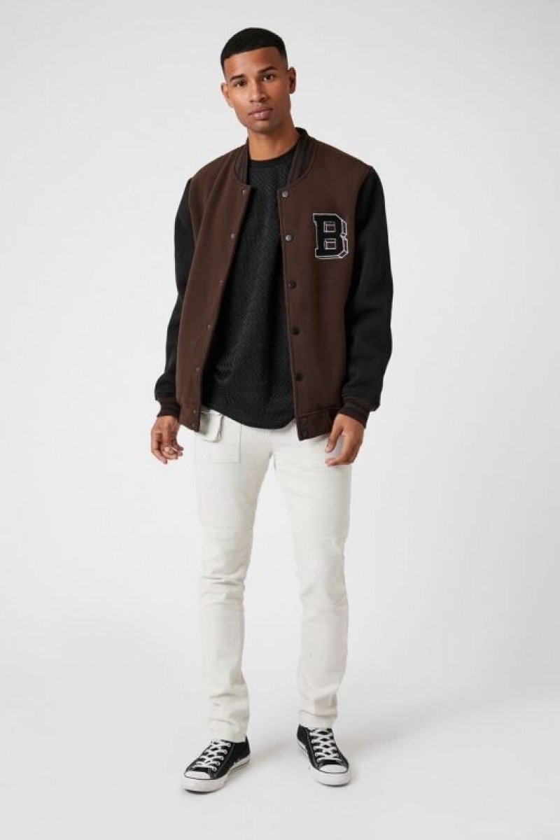 Casacas Forever 21 Chenille Patch Letterman Varsity Hombre Negras | LXsGHEEPaaE