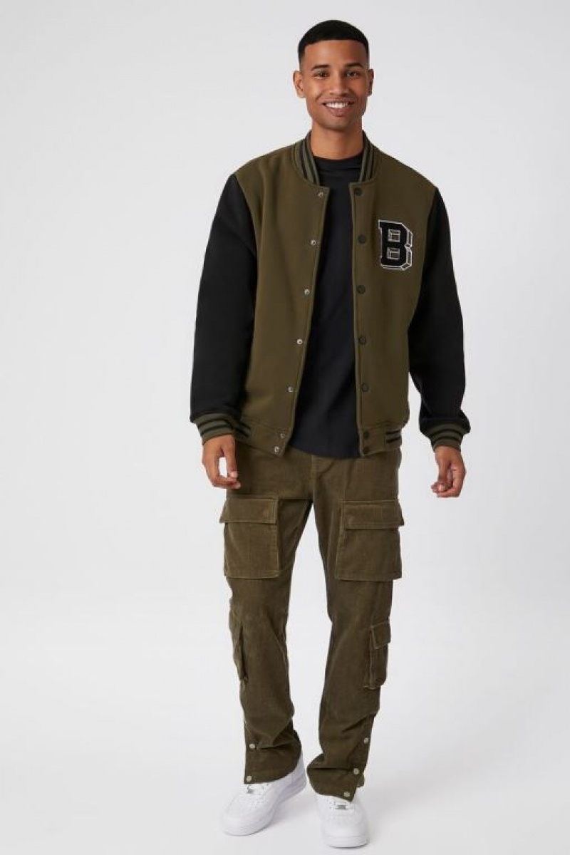 Casacas Forever 21 Chenille Patch Letterman Varsity Hombre Verde Oliva Negras | ph9ErZ3tCf6