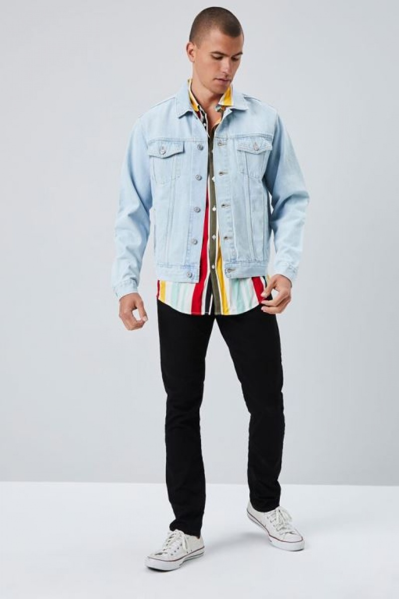 Casacas Forever 21 Denim Button Up Hombre Azules Claro | QLvV4jptWLv