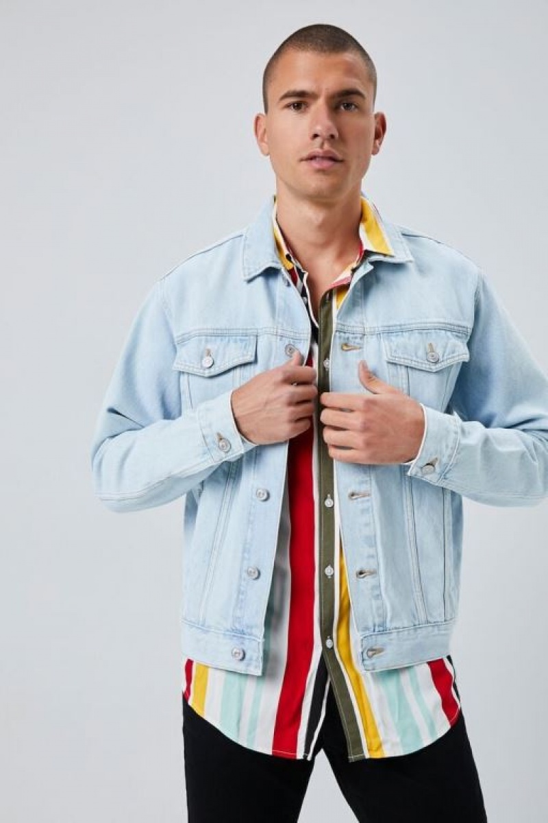 Casacas Forever 21 Denim Button Up Hombre Azules Claro | QLvV4jptWLv