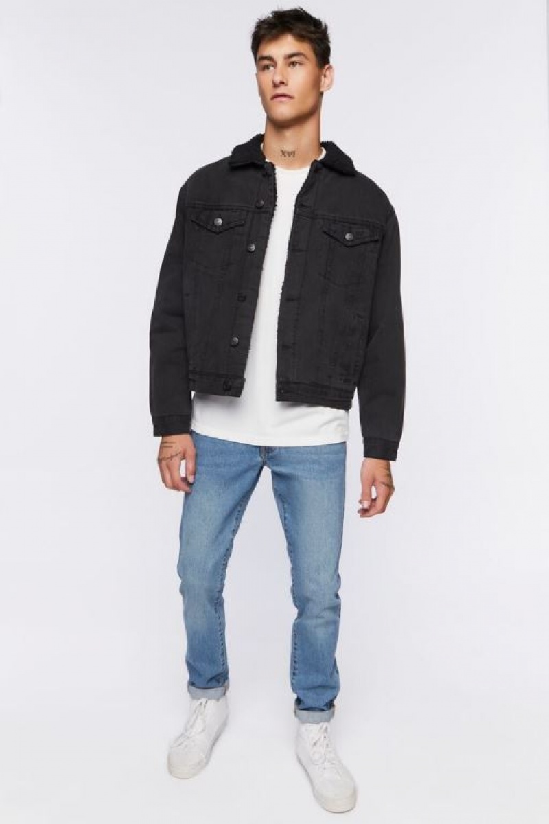 Casacas Forever 21 Denim Faux Shearling Hombre Negras Negras | 0BMU48y2uIh