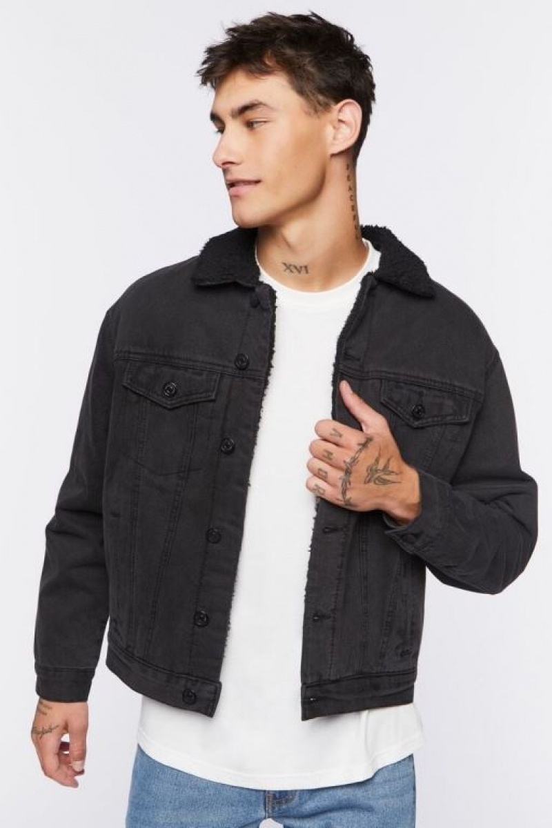 Casacas Forever 21 Denim Faux Shearling Hombre Negras Negras | 0BMU48y2uIh