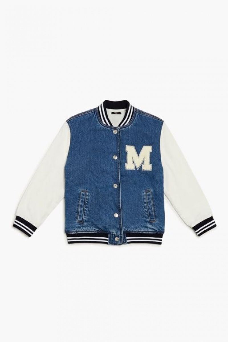 Casacas Forever 21 Denim Letterman Girls Boys Niños Azules Creme | QoDcT7KUKYe