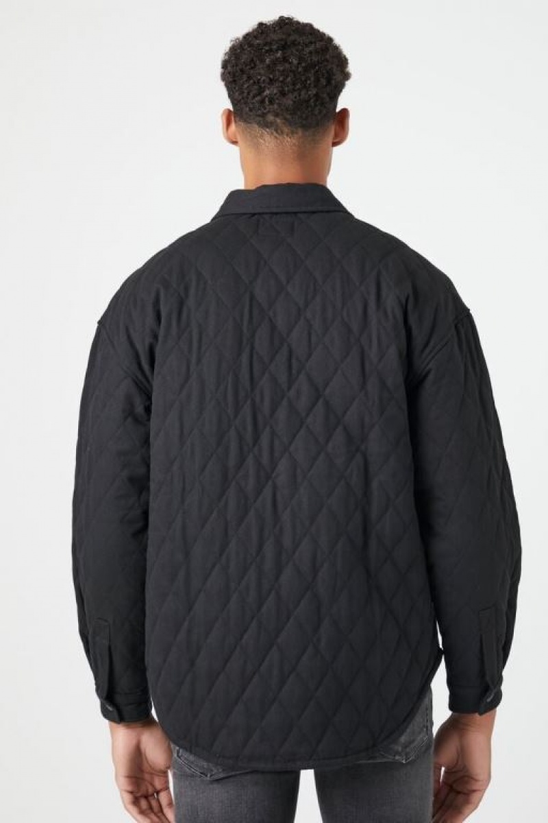 Casacas Forever 21 Diamond Acolchado Shacket Hombre Negras | oZy36tfDqMT