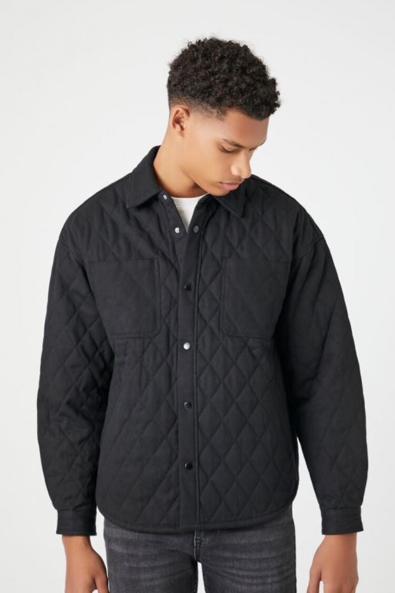 Casacas Forever 21 Diamond Acolchado Shacket Hombre Negras | oZy36tfDqMT