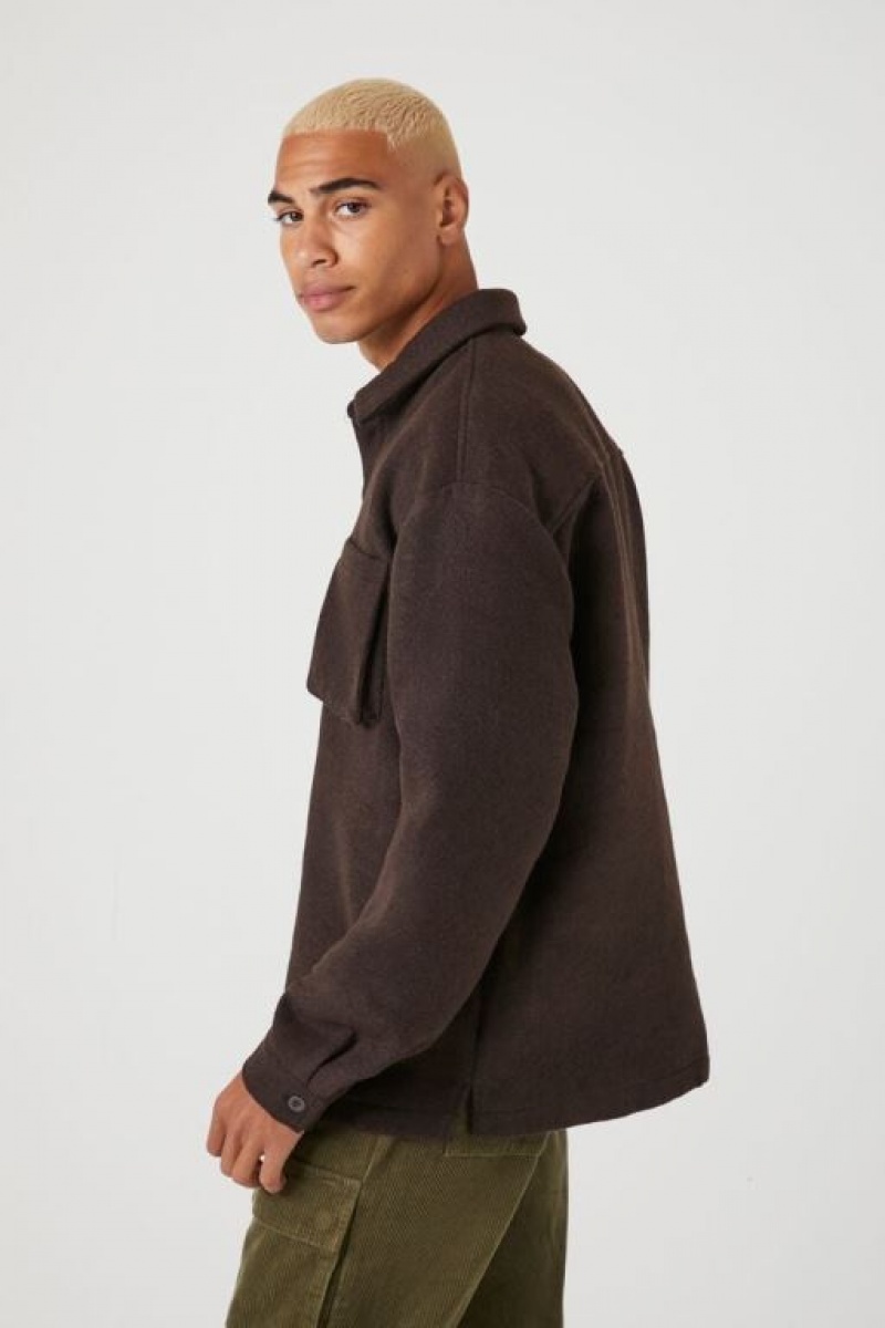 Casacas Forever 21 Drop Sleeve Pocket Shacket Hombre Cocoa | HGGDSW5cO5z