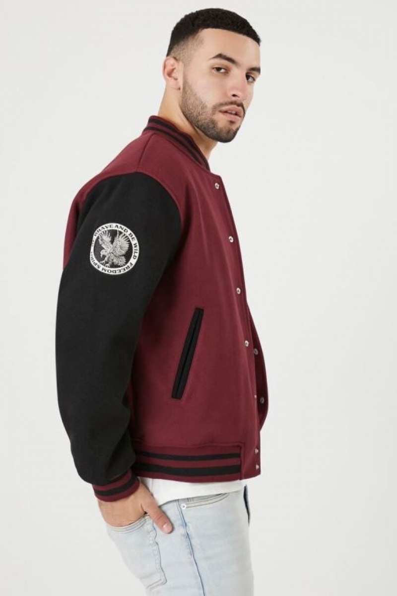 Casacas Forever 21 Embroidered Amp Chenille Patch Letterman Hombre Burdeos Negras | vUUNxvKNeYo