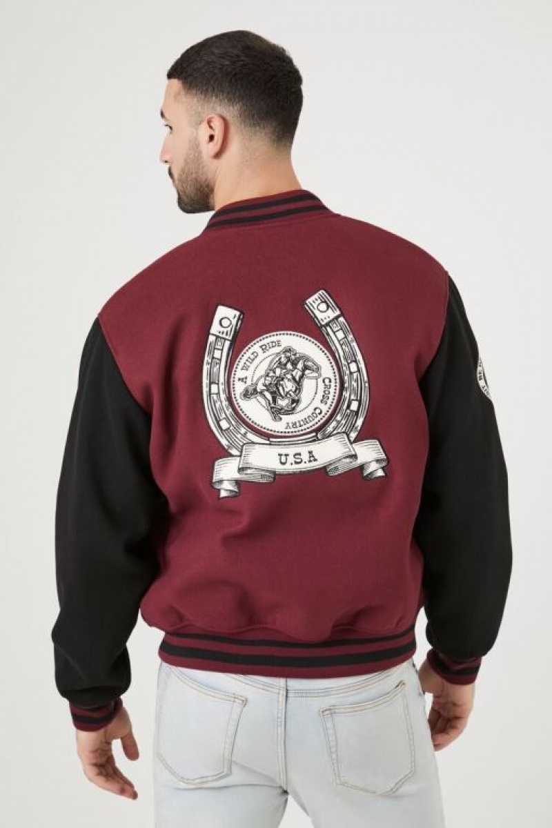 Casacas Forever 21 Embroidered Amp Chenille Patch Letterman Hombre Burdeos Negras | vUUNxvKNeYo