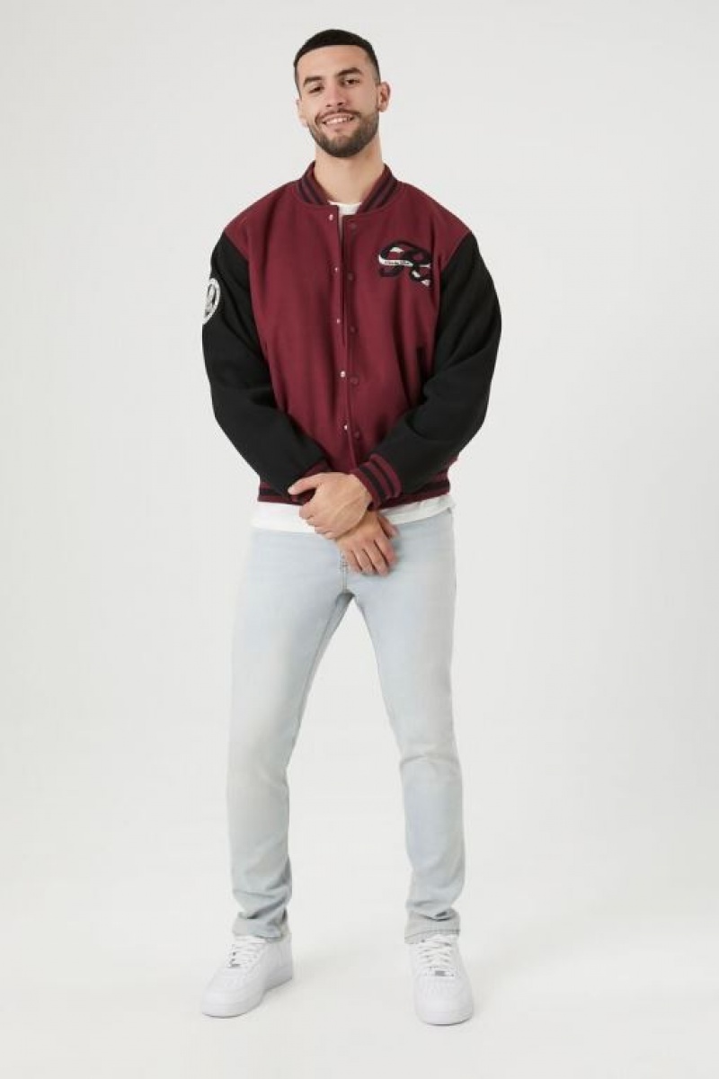 Casacas Forever 21 Embroidered Amp Chenille Patch Letterman Hombre Burdeos Negras | vUUNxvKNeYo