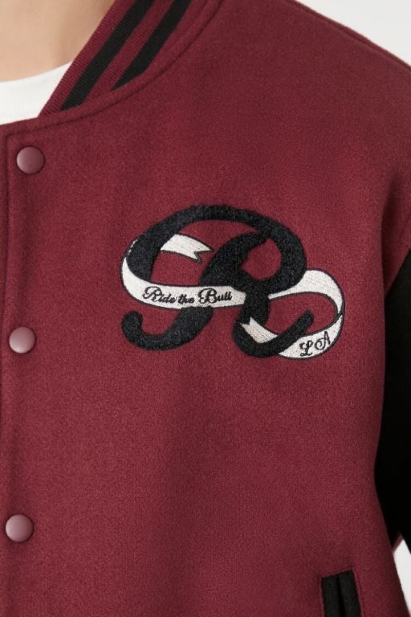 Casacas Forever 21 Embroidered Amp Chenille Patch Letterman Hombre Burdeos Negras | vUUNxvKNeYo