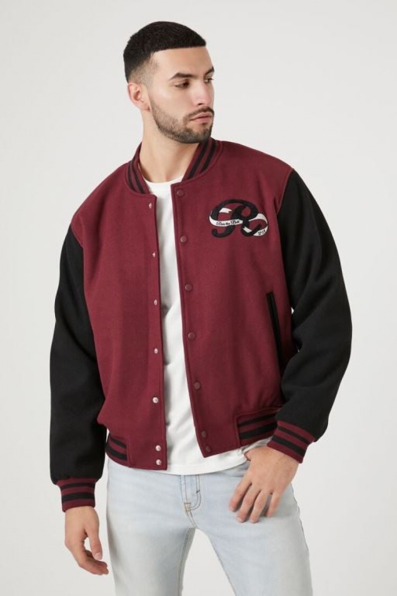 Casacas Forever 21 Embroidered Amp Chenille Patch Letterman Hombre Burdeos Negras | vUUNxvKNeYo