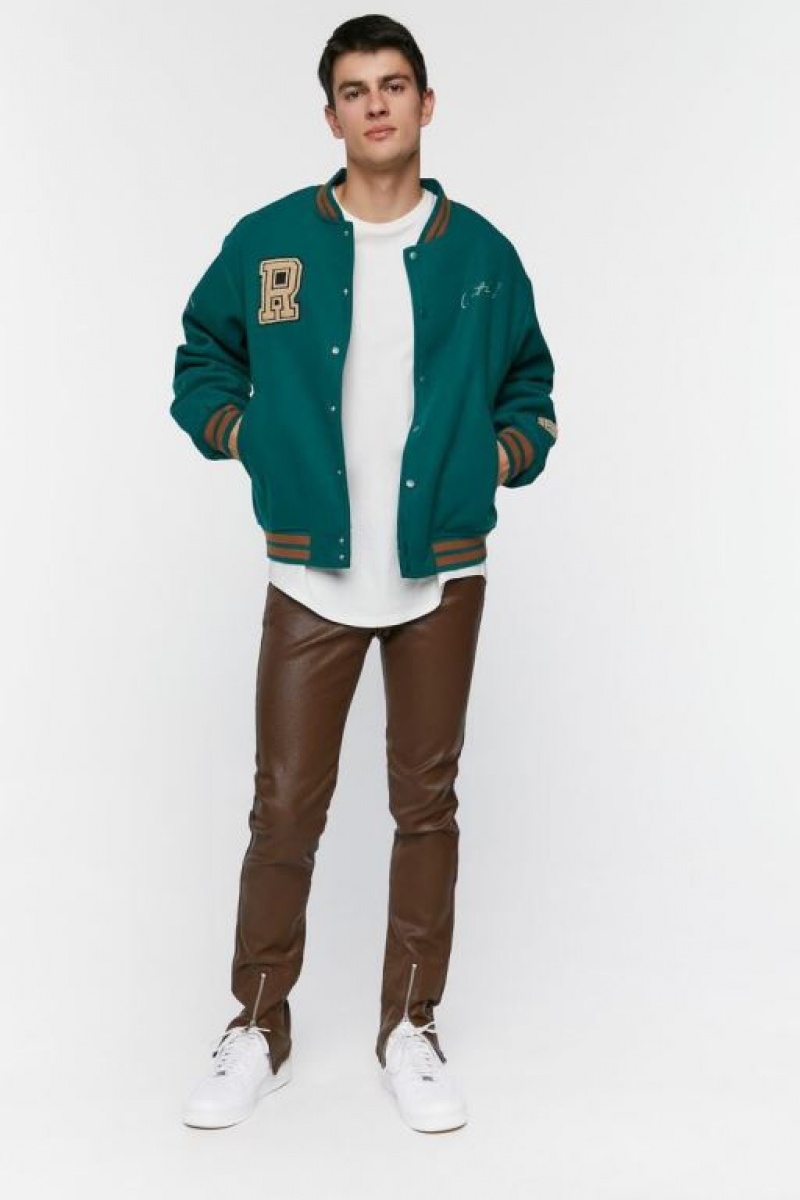 Casacas Forever 21 Embroidered Varsity Letterman Hombre Verde | CcFtohFHt32