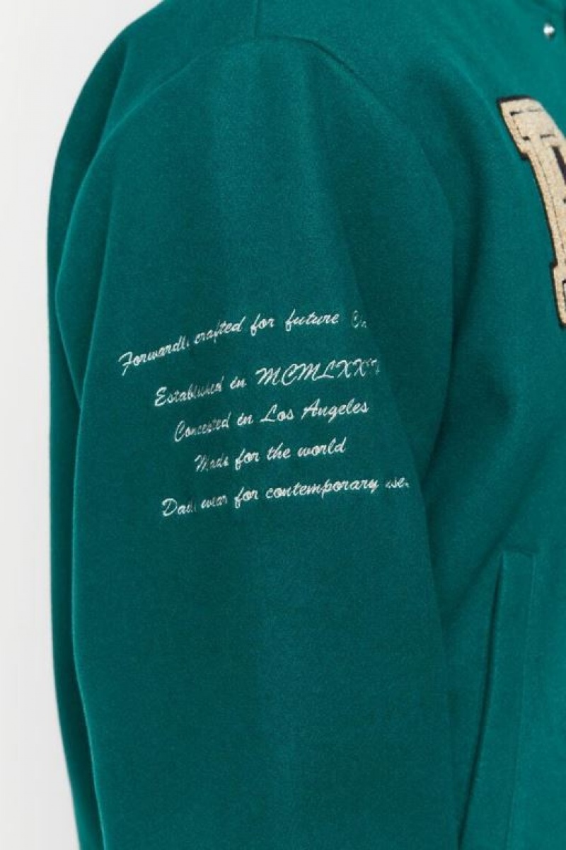 Casacas Forever 21 Embroidered Varsity Letterman Hombre Verde | CcFtohFHt32