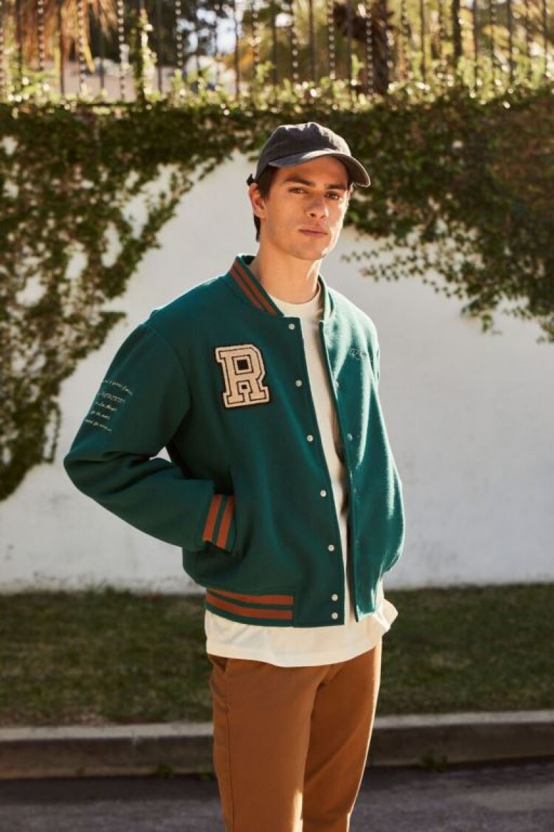 Casacas Forever 21 Embroidered Varsity Letterman Hombre Verde | CcFtohFHt32