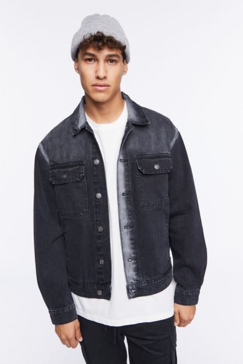 Casacas Forever 21 Faded Denim Hombre Negras | X5uTYFQLQVW