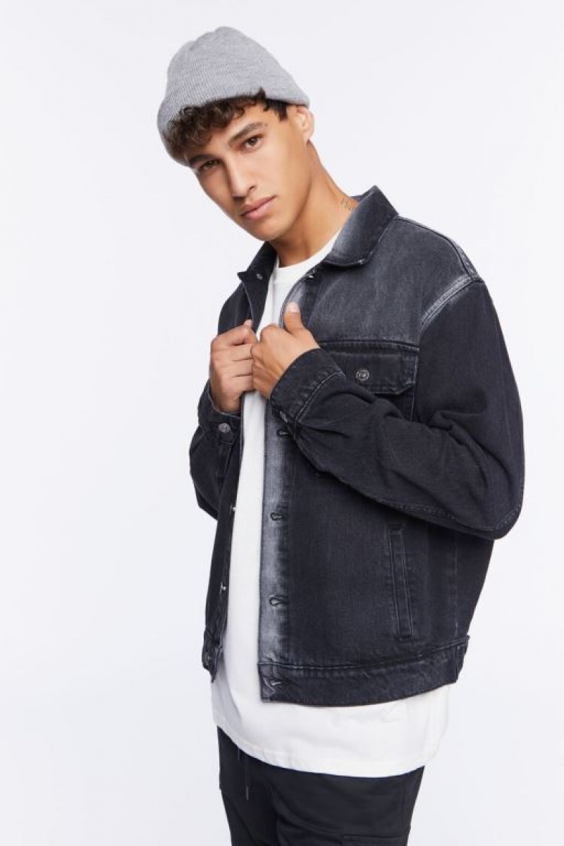 Casacas Forever 21 Faded Denim Hombre Negras | X5uTYFQLQVW