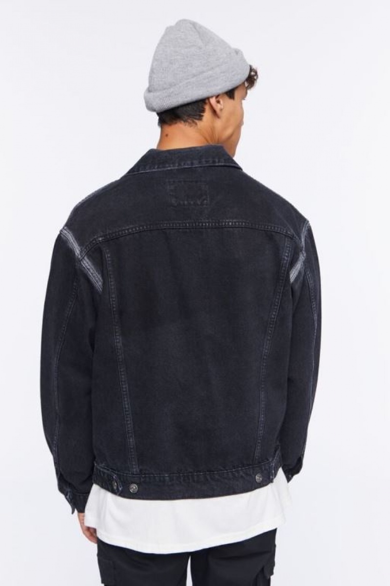 Casacas Forever 21 Faded Denim Hombre Negras | X5uTYFQLQVW