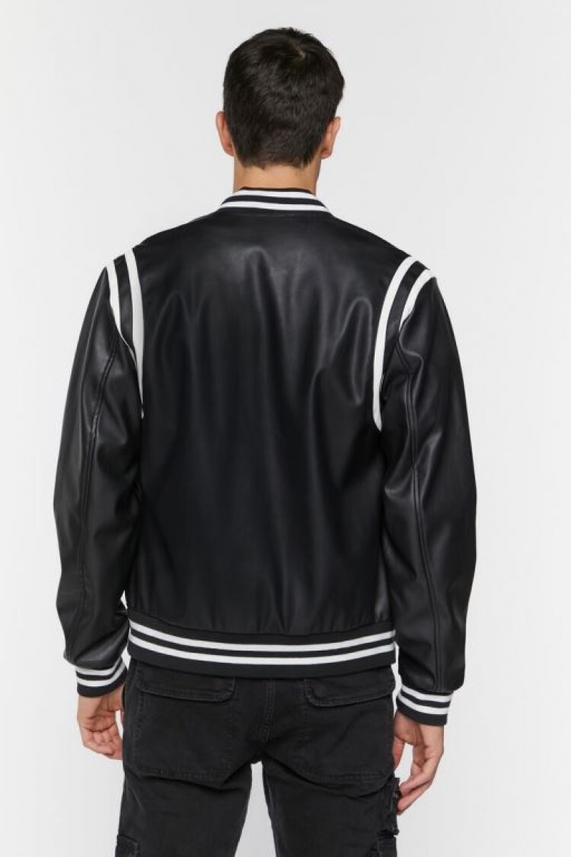 Casacas Forever 21 Faux Cuero Varsity Hombre Negras Blancas | 2JZ41yUXdWj