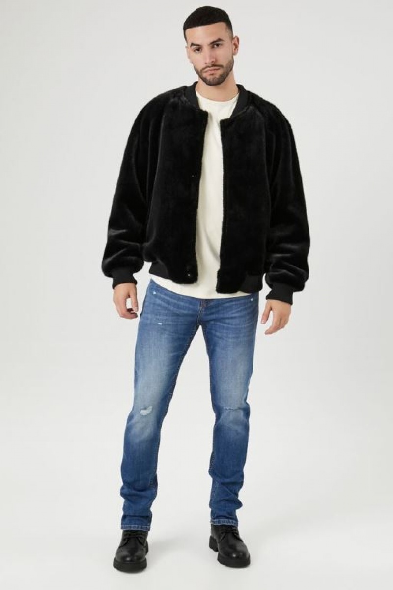 Casacas Forever 21 Faux Fur Bomber Hombre Negras | S7ErE0EjxVd