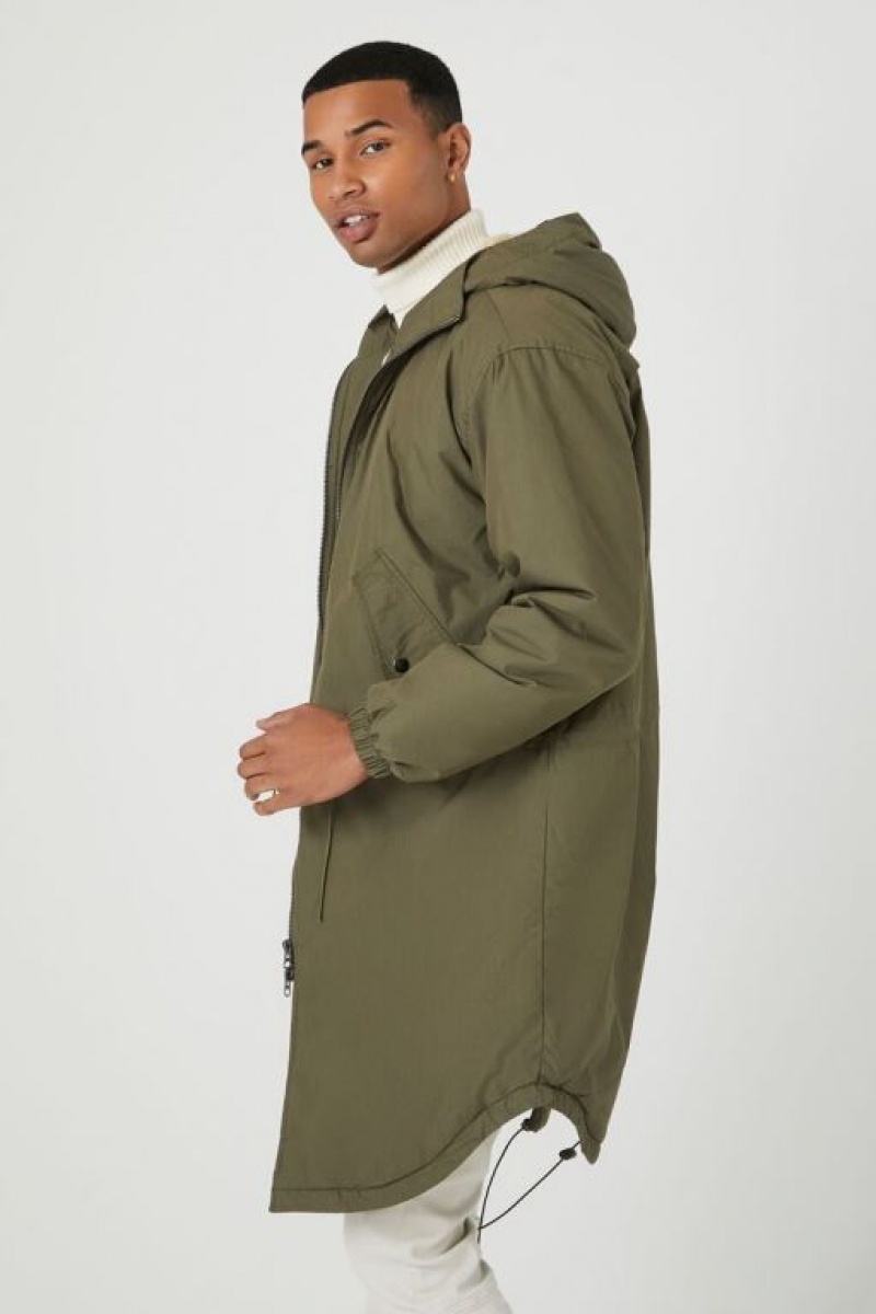 Casacas Forever 21 Faux Fur Lined Trench Coat Hombre Verde Oliva Creme | VphGp2dISyg