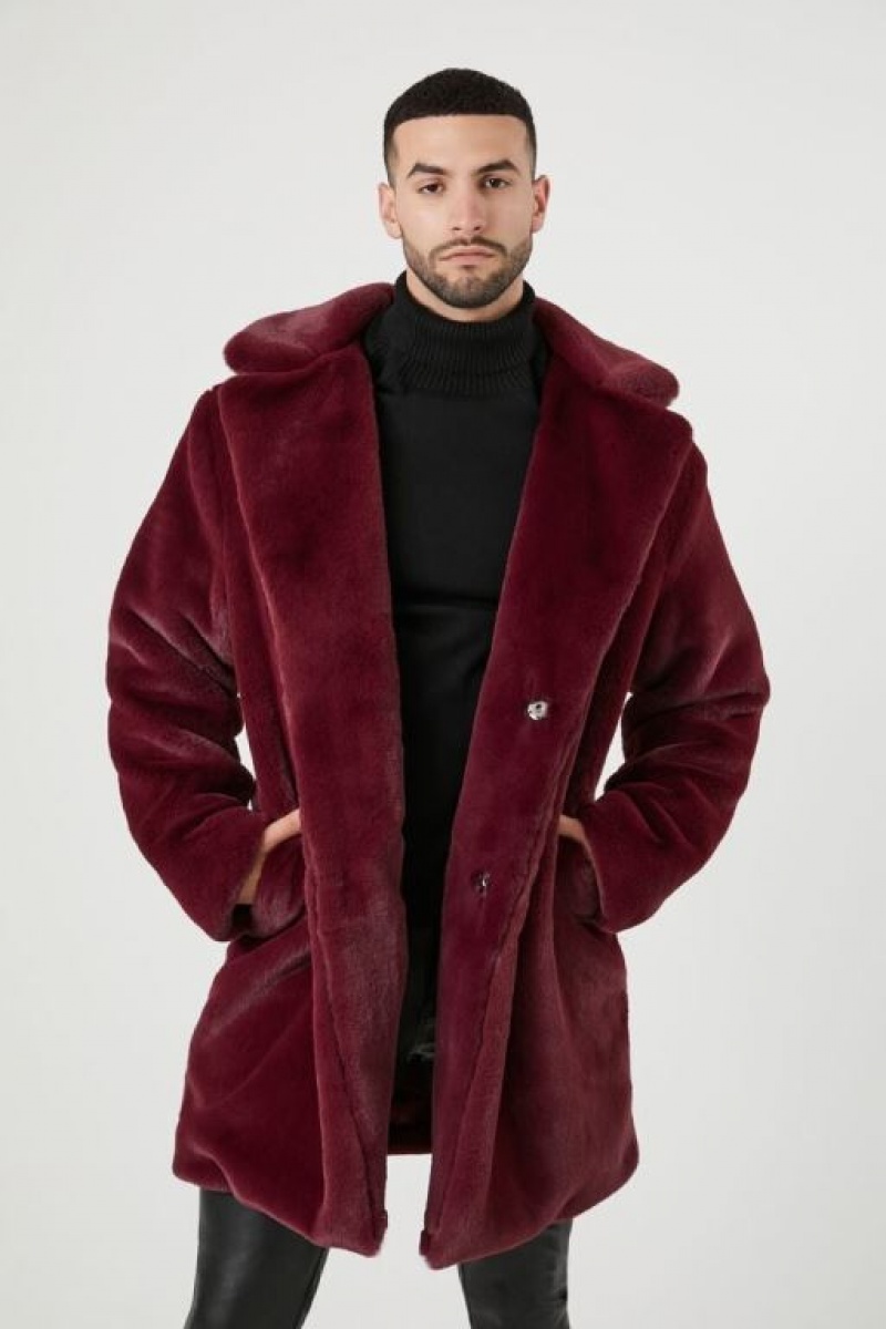 Casacas Forever 21 Faux Fur Longline Coat Hombre Burdeos | oHq1SaIxpSr