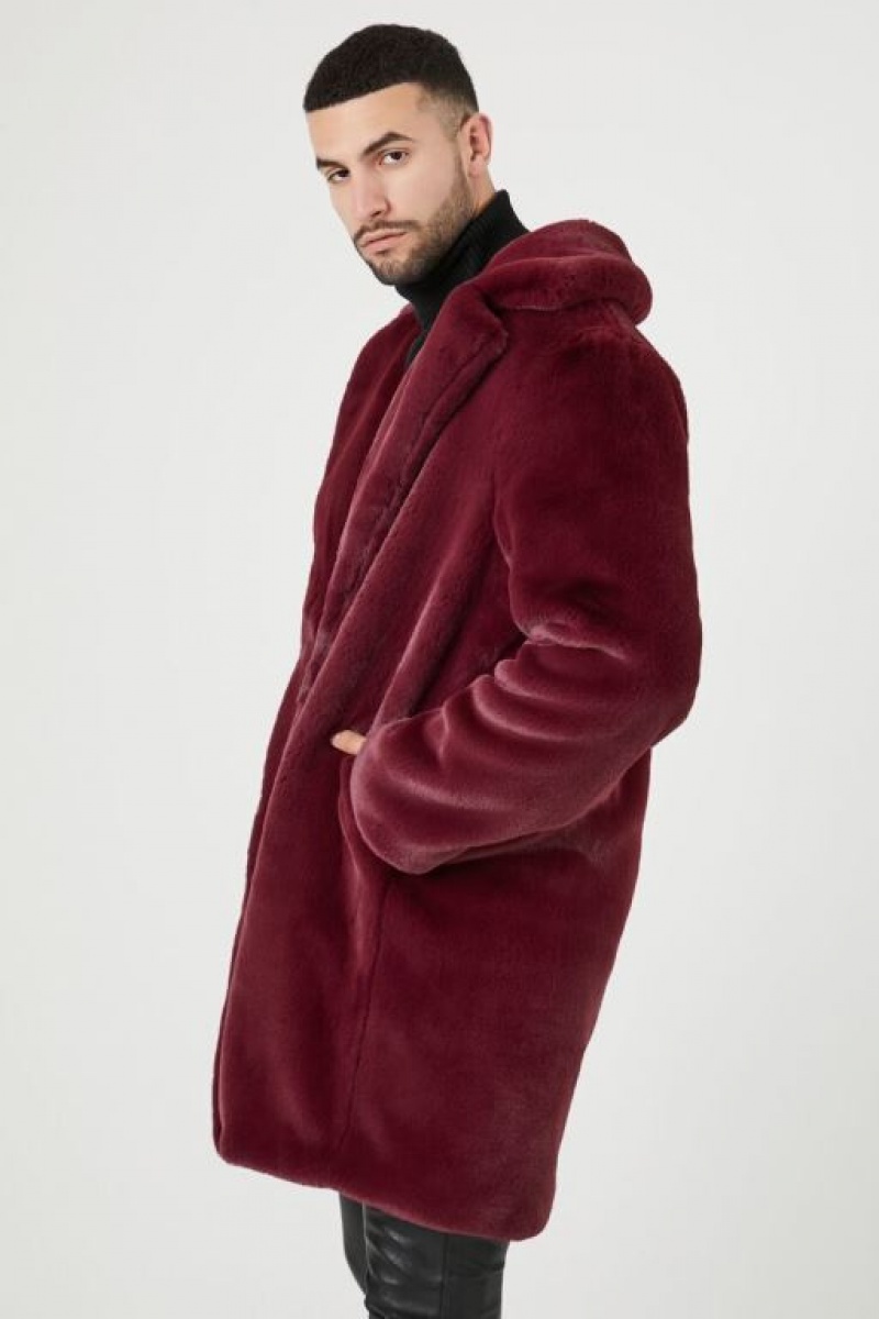 Casacas Forever 21 Faux Fur Longline Coat Hombre Burdeos | oHq1SaIxpSr