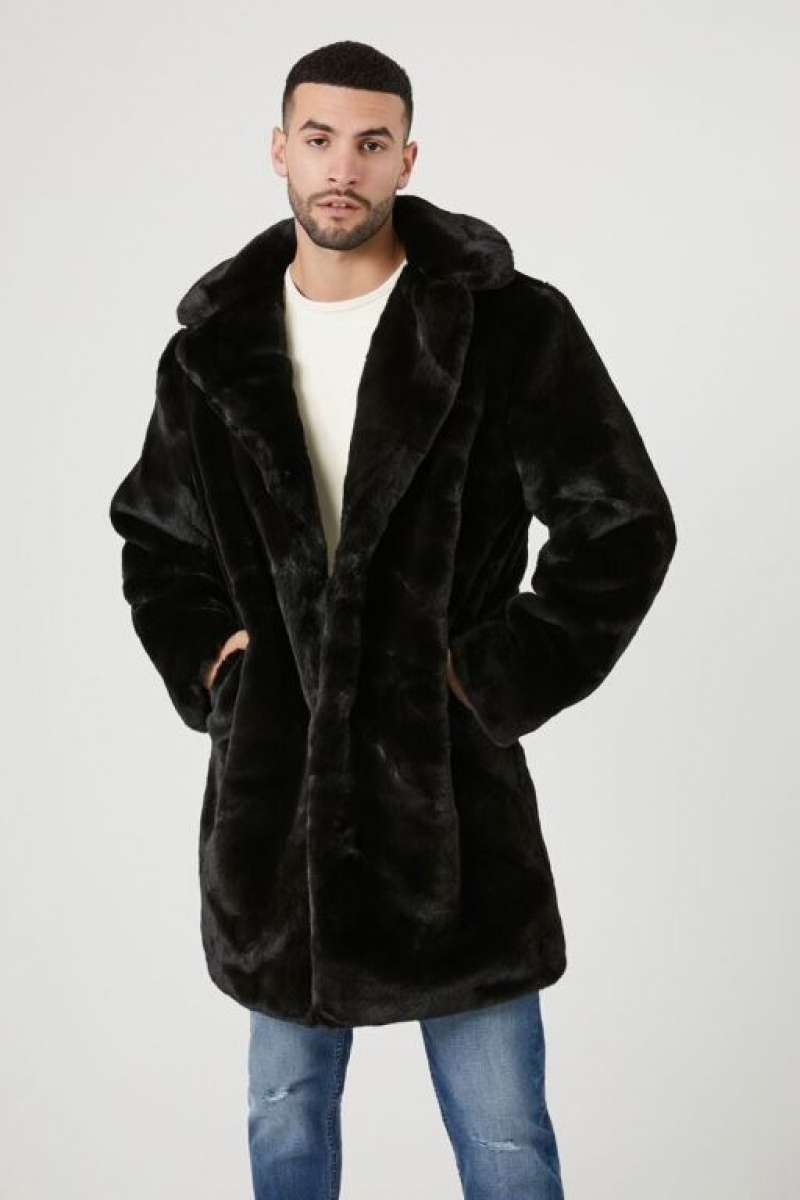 Casacas Forever 21 Faux Fur Longline Coat Hombre Negras | tPPrtbkfIWV