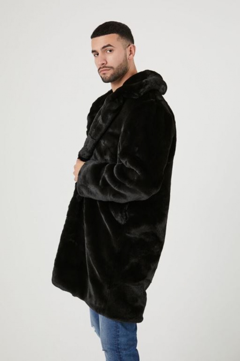 Casacas Forever 21 Faux Fur Longline Coat Hombre Negras | tPPrtbkfIWV