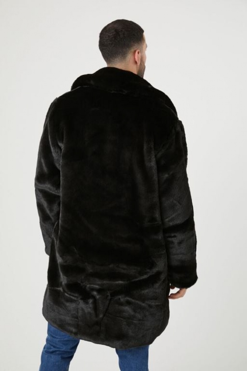 Casacas Forever 21 Faux Fur Longline Coat Hombre Negras | tPPrtbkfIWV