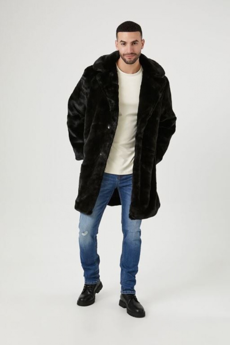 Casacas Forever 21 Faux Fur Longline Coat Hombre Negras | tPPrtbkfIWV