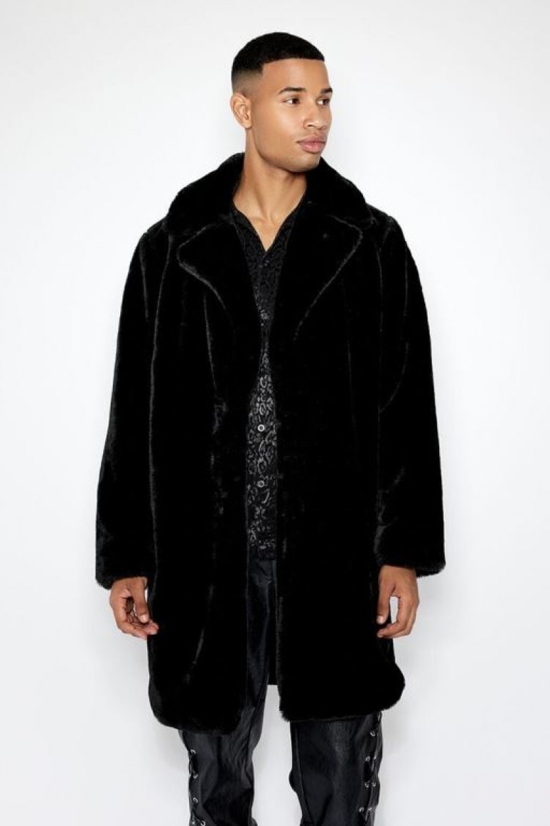 Casacas Forever 21 Faux Fur Longline Coat Hombre Negras | tPPrtbkfIWV