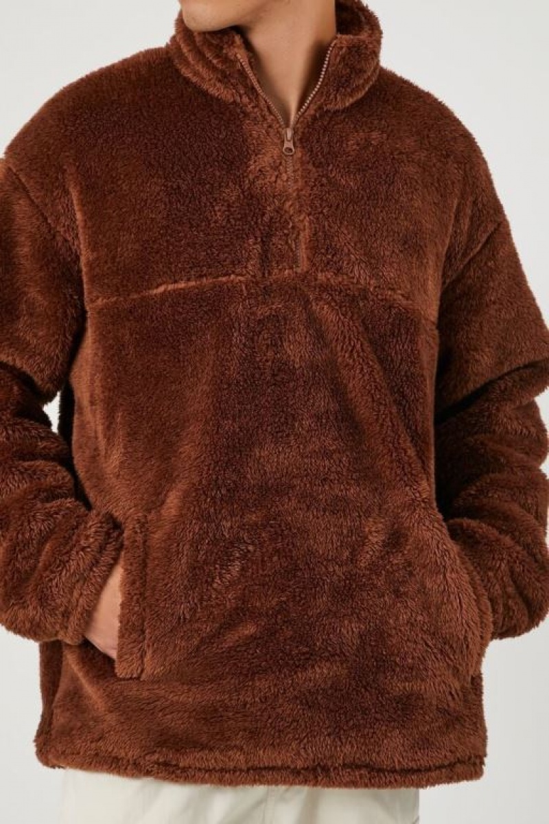 Casacas Forever 21 Faux Fur Quarter Zip Hombre Marrones | XAAaHWQDqkc