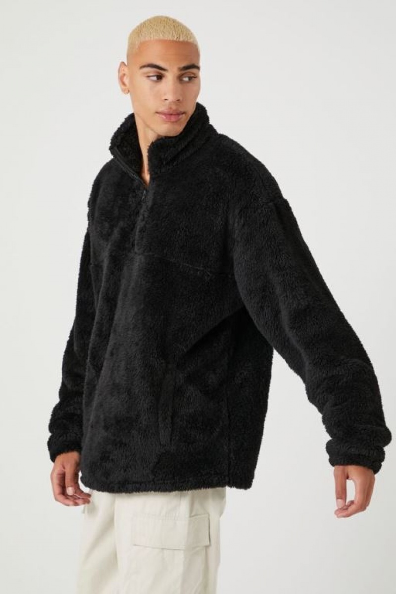 Casacas Forever 21 Faux Fur Quarter Zip Hombre Negras | GRpFiJjsPjc