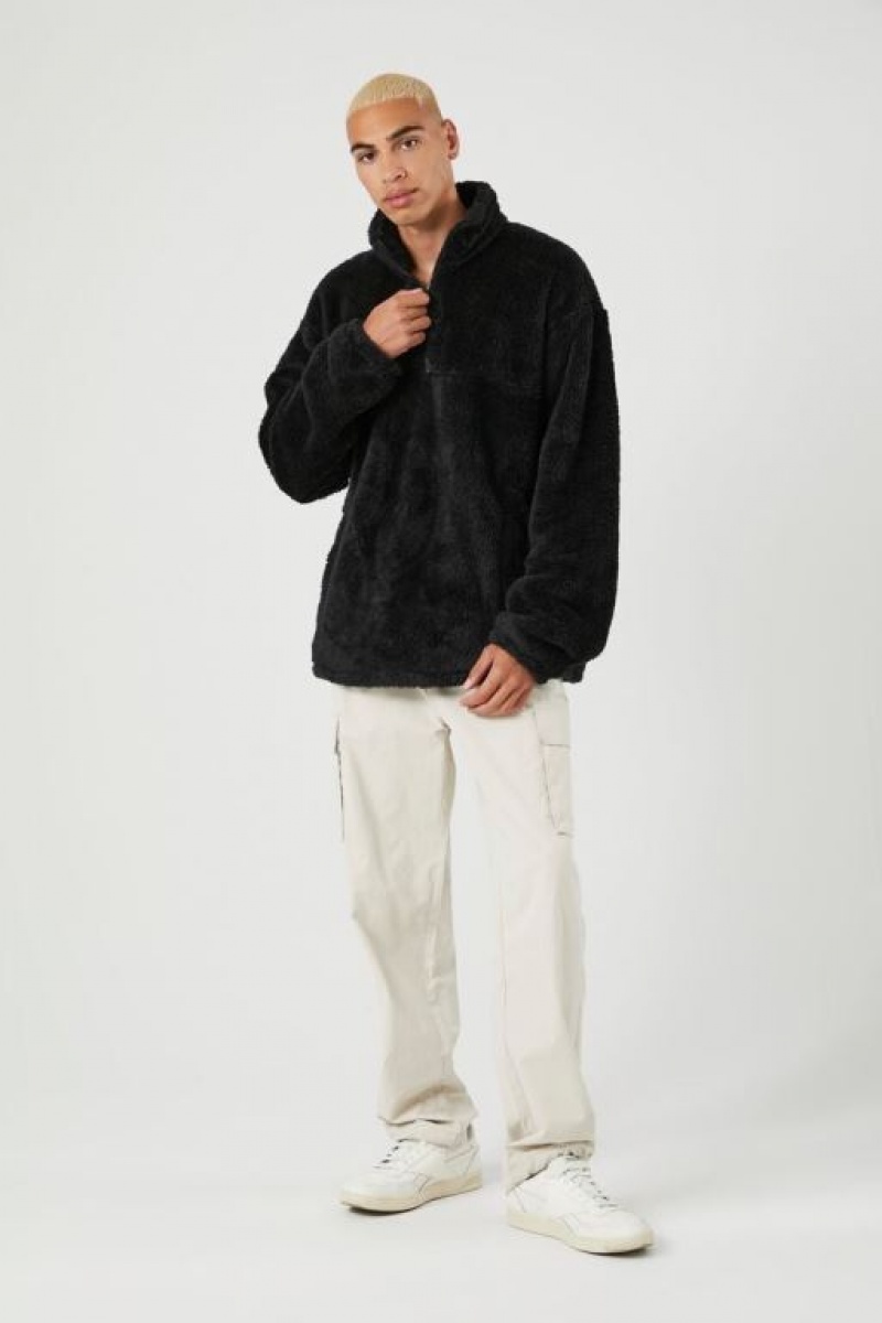 Casacas Forever 21 Faux Fur Quarter Zip Hombre Negras | GRpFiJjsPjc