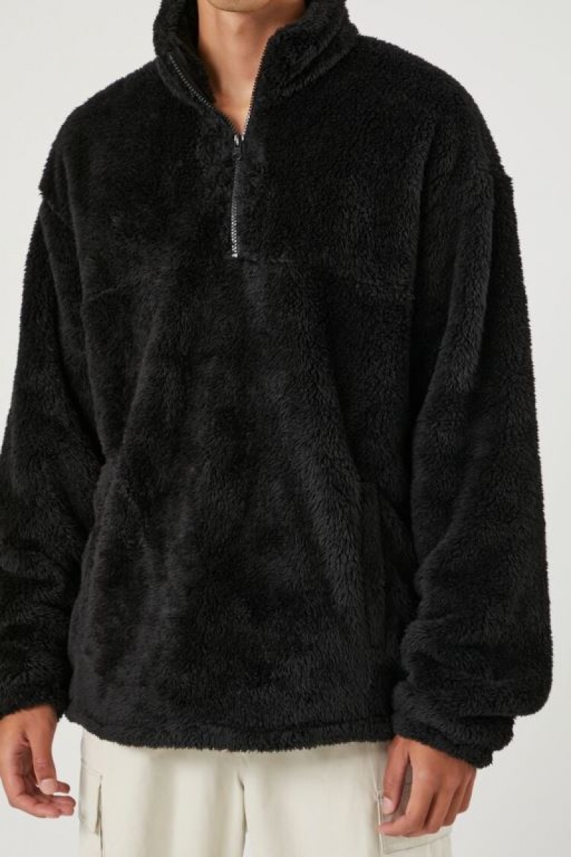 Casacas Forever 21 Faux Fur Quarter Zip Hombre Negras | GRpFiJjsPjc