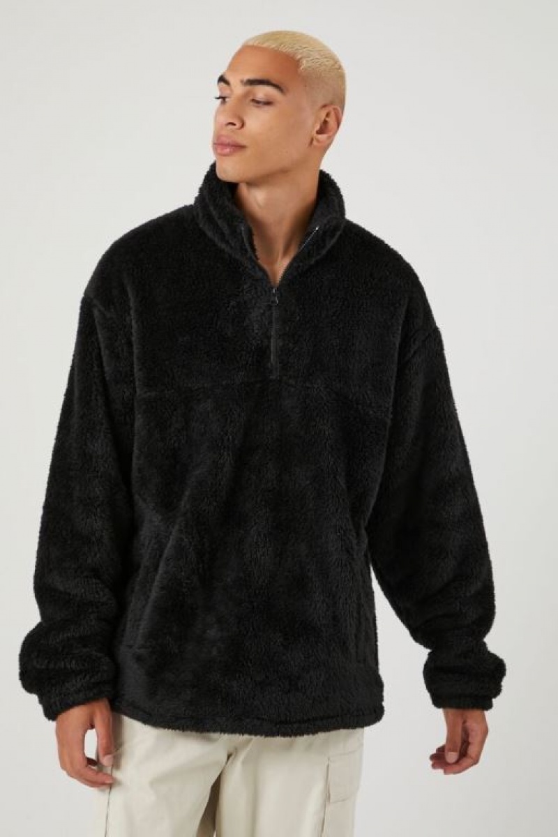 Casacas Forever 21 Faux Fur Quarter Zip Hombre Negras | GRpFiJjsPjc