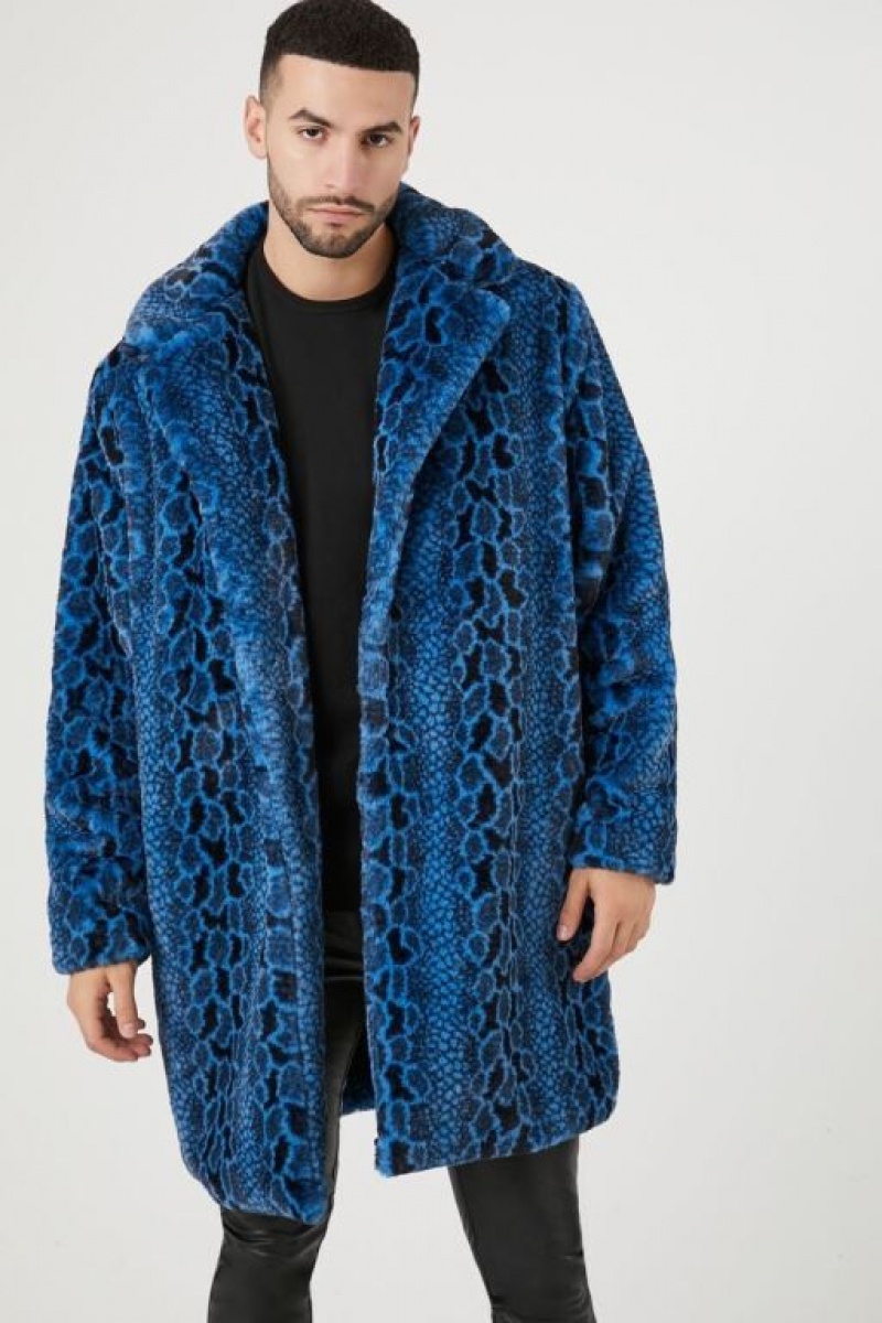 Casacas Forever 21 Faux Fur Snake Print Coat Hombre Azules Multicolor | syRYlB6jAqj