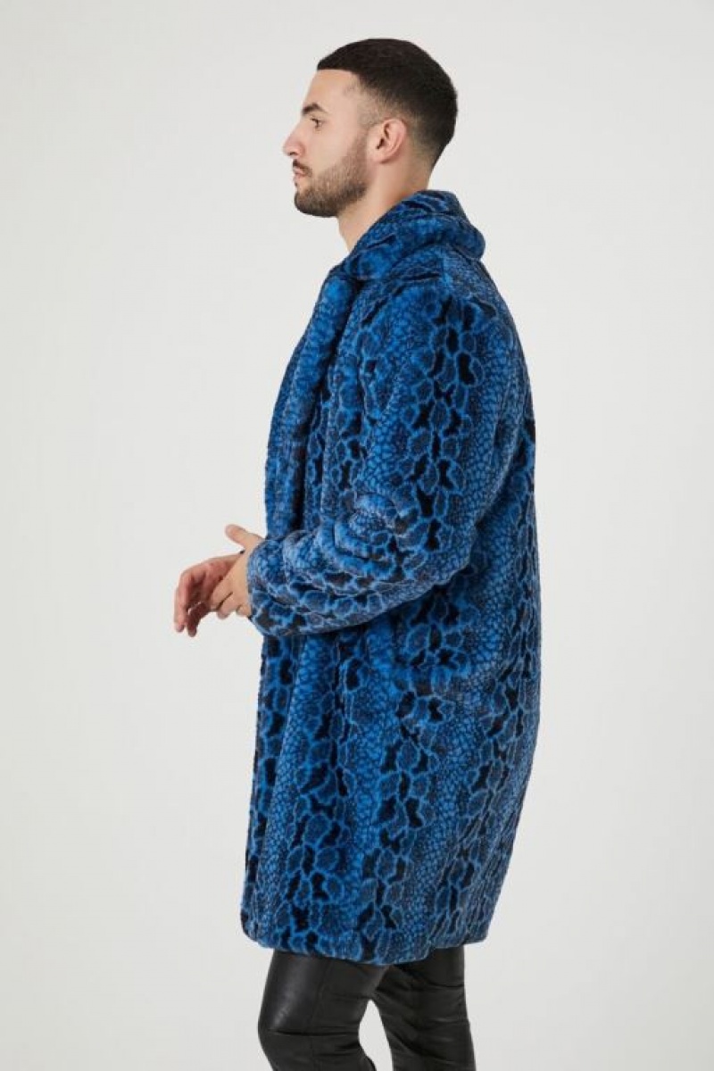 Casacas Forever 21 Faux Fur Snake Print Coat Hombre Azules Multicolor | syRYlB6jAqj