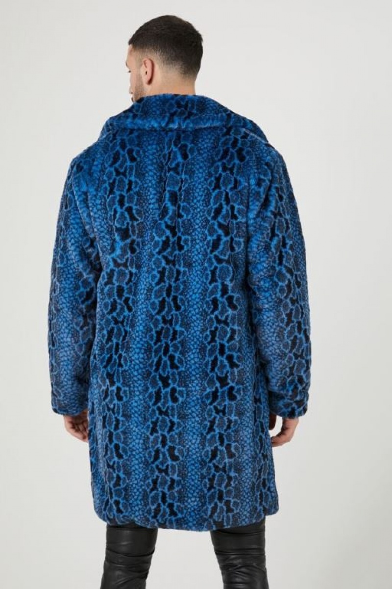 Casacas Forever 21 Faux Fur Snake Print Coat Hombre Azules Multicolor | syRYlB6jAqj