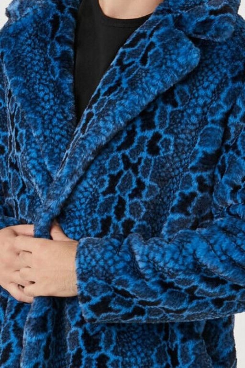 Casacas Forever 21 Faux Fur Snake Print Coat Hombre Azules Multicolor | syRYlB6jAqj