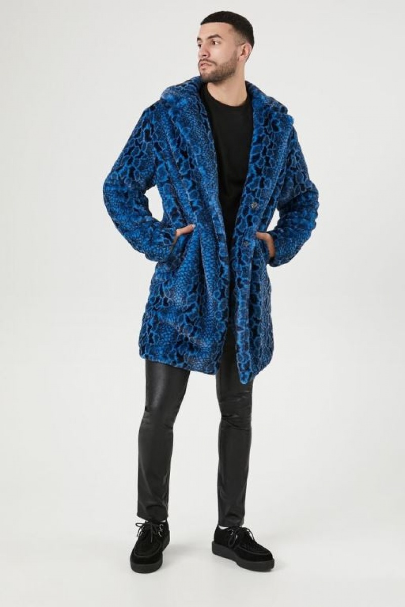 Casacas Forever 21 Faux Fur Snake Print Coat Hombre Azules Multicolor | syRYlB6jAqj