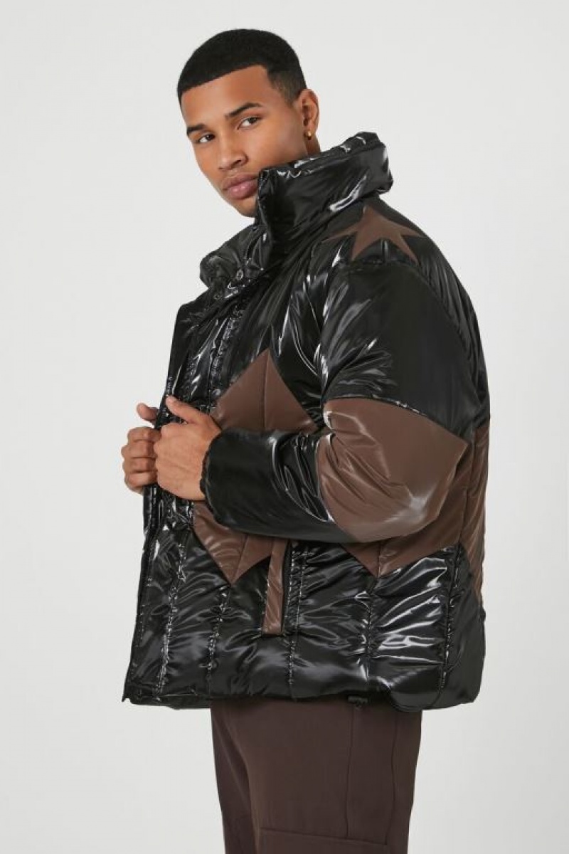 Casacas Forever 21 Faux Patent Cuero Puffer Hombre Negras | LMBaBZtf1tf